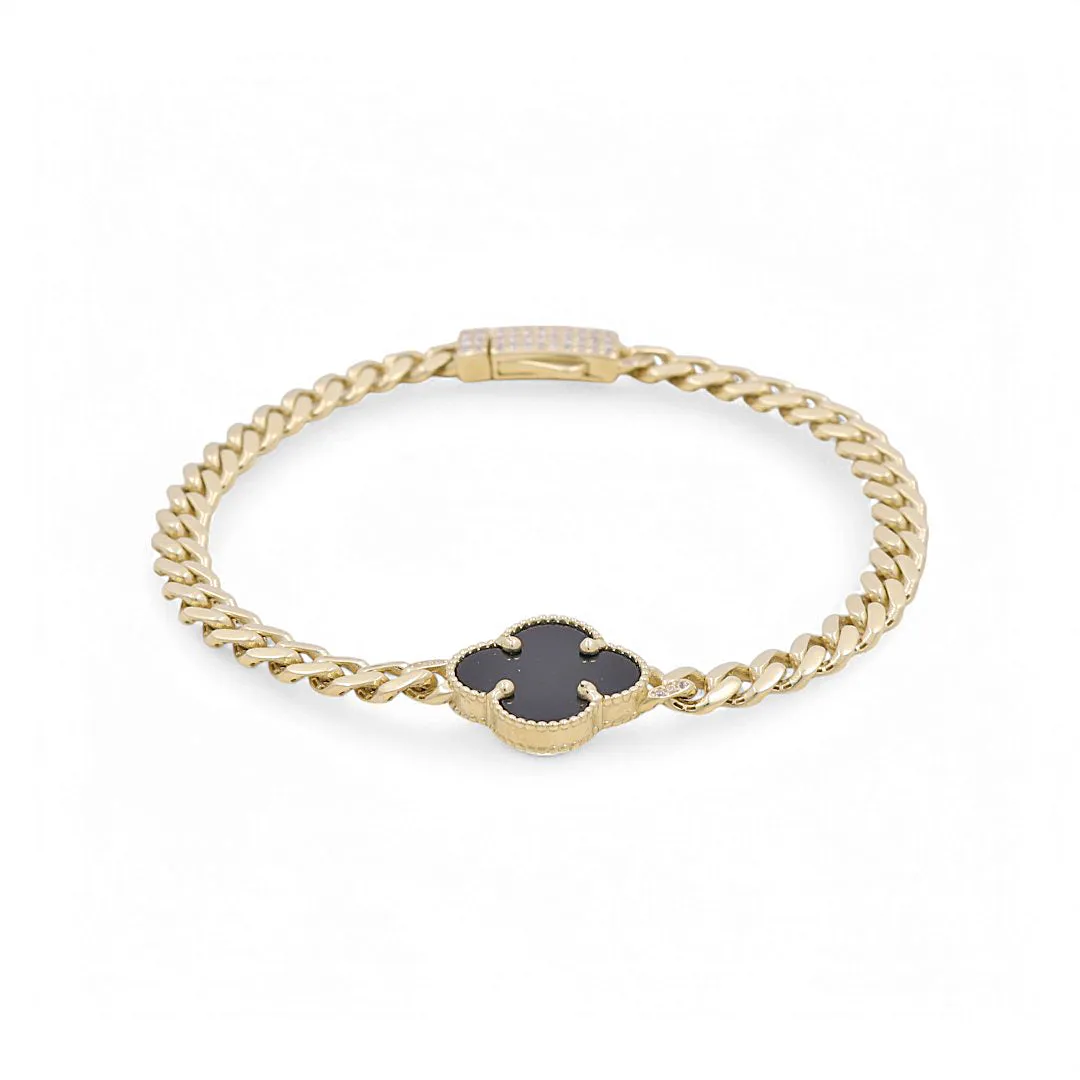 10K Yellow Gold Monaco Women's Bracelet with Black Clover / CZ / Size: 7.5" / Weight: 7.2 GR / DPWB0MONCLV