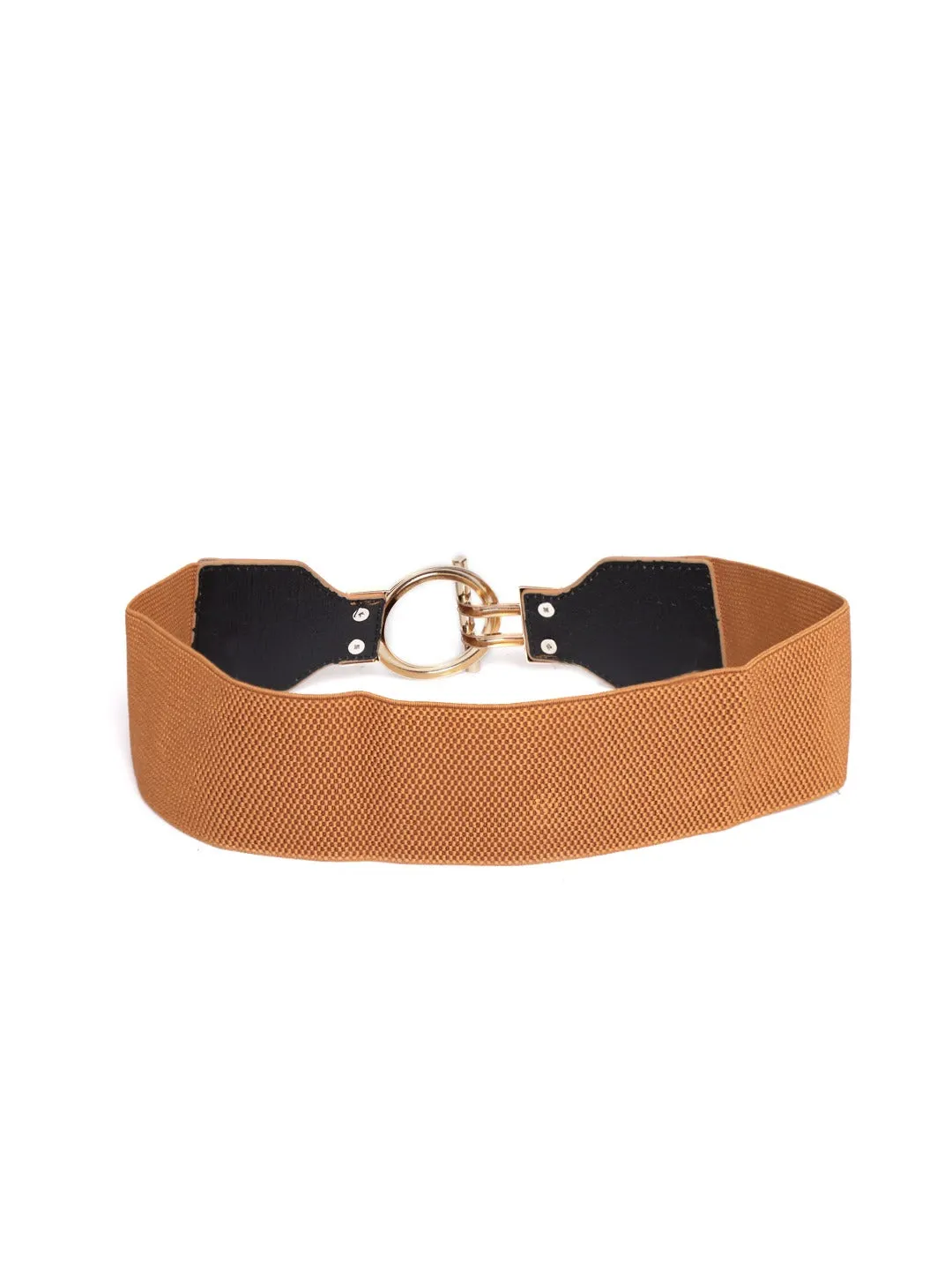 Berrylush Women Tan Brown Elastic Strap Double Pin Hook Belt
