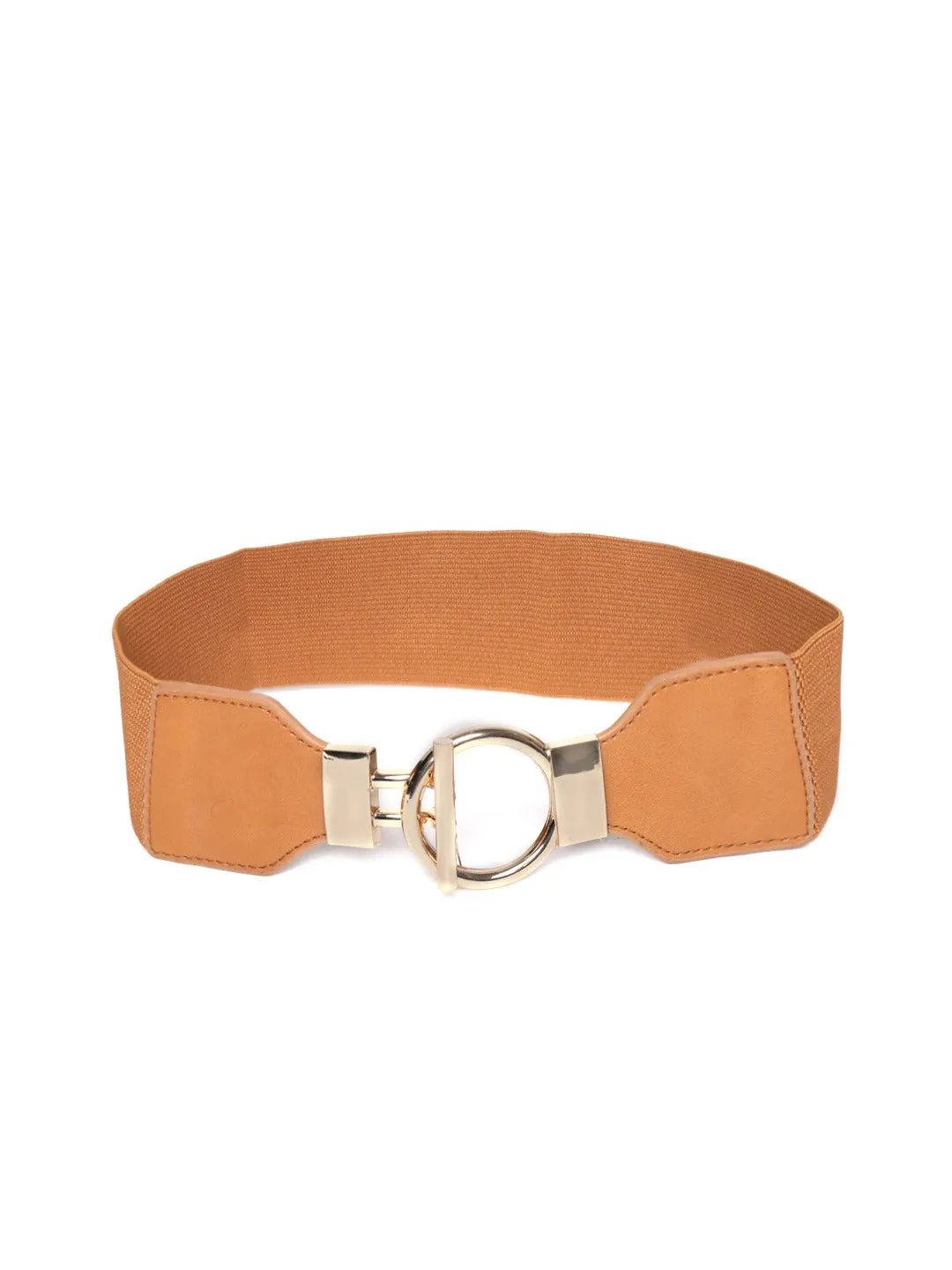Berrylush Women Tan Brown Elastic Strap Double Pin Hook Belt