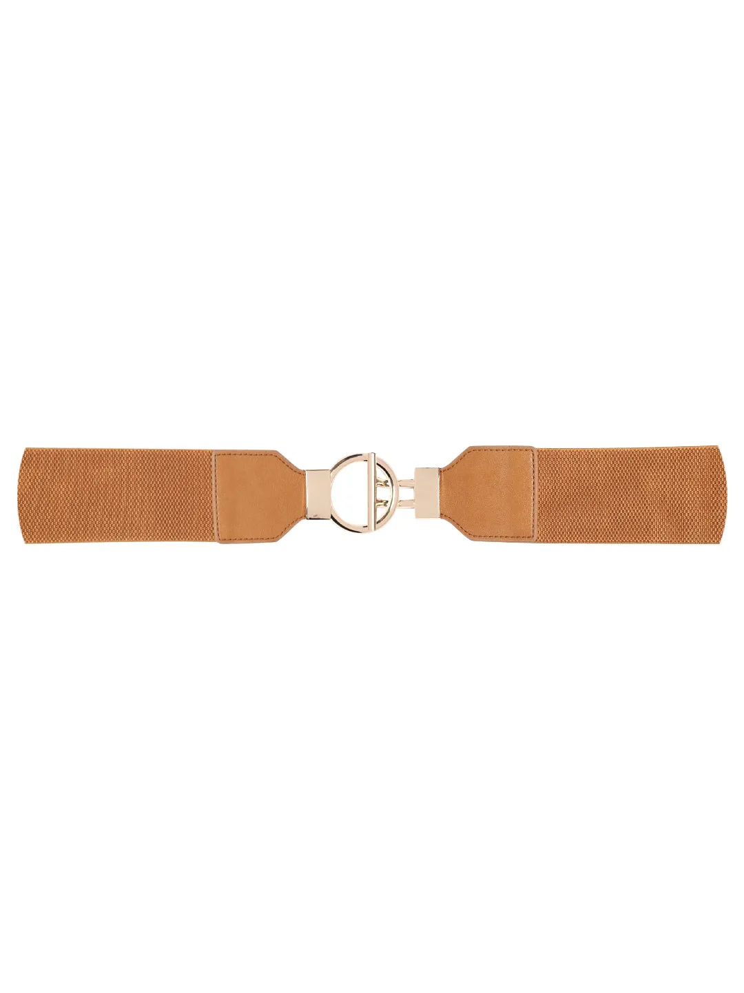 Berrylush Women Tan Brown Elastic Strap Double Pin Hook Belt