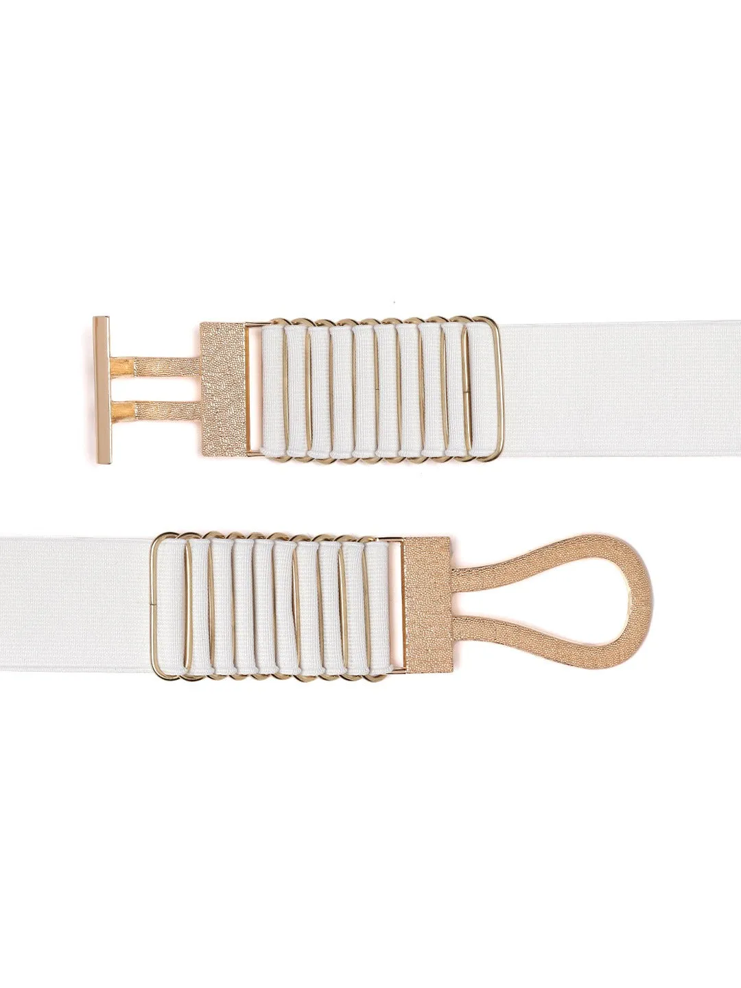 Berrylush Women White Double Pin Fancy Hook Belt
