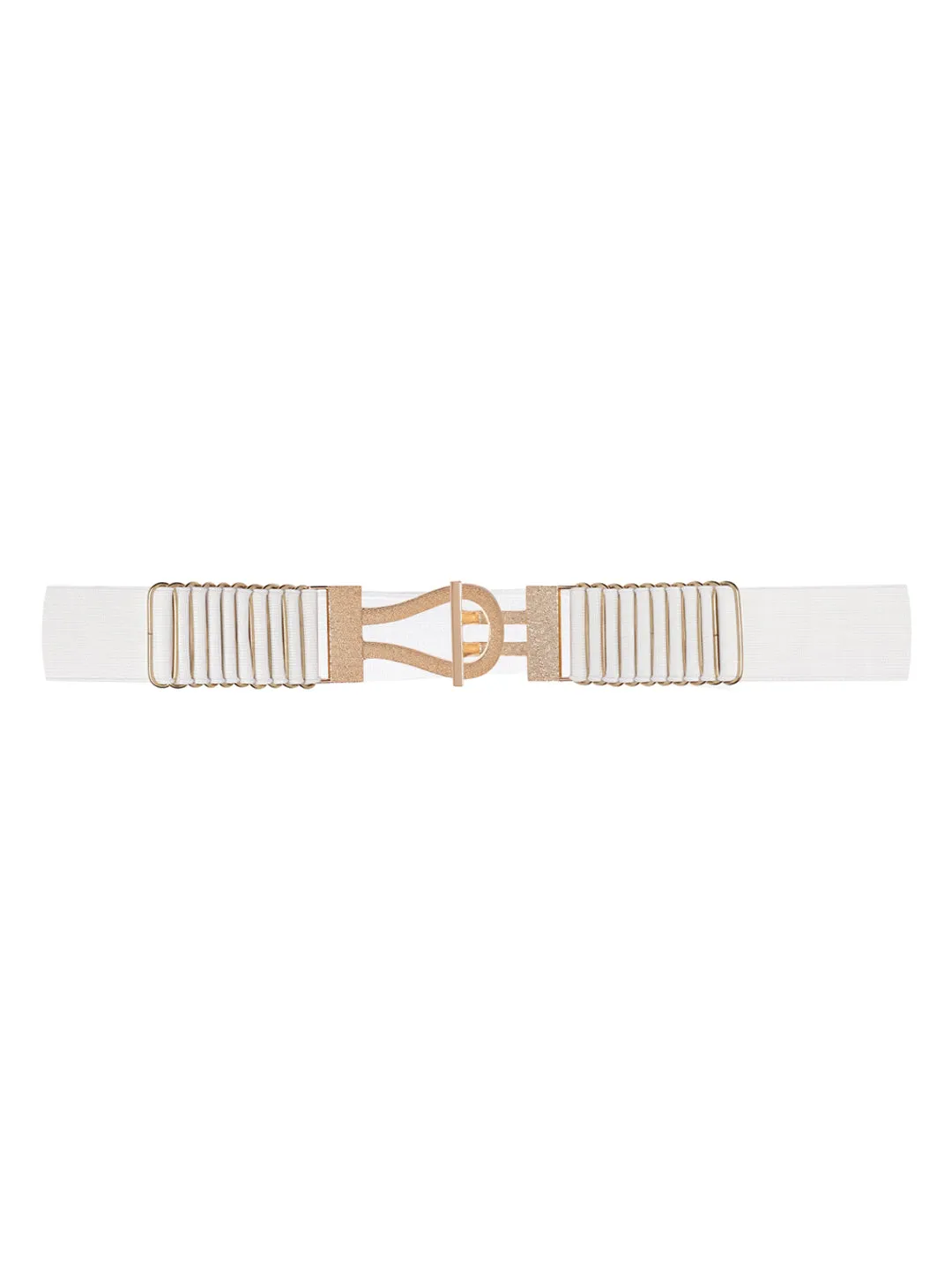 Berrylush Women White Double Pin Fancy Hook Belt