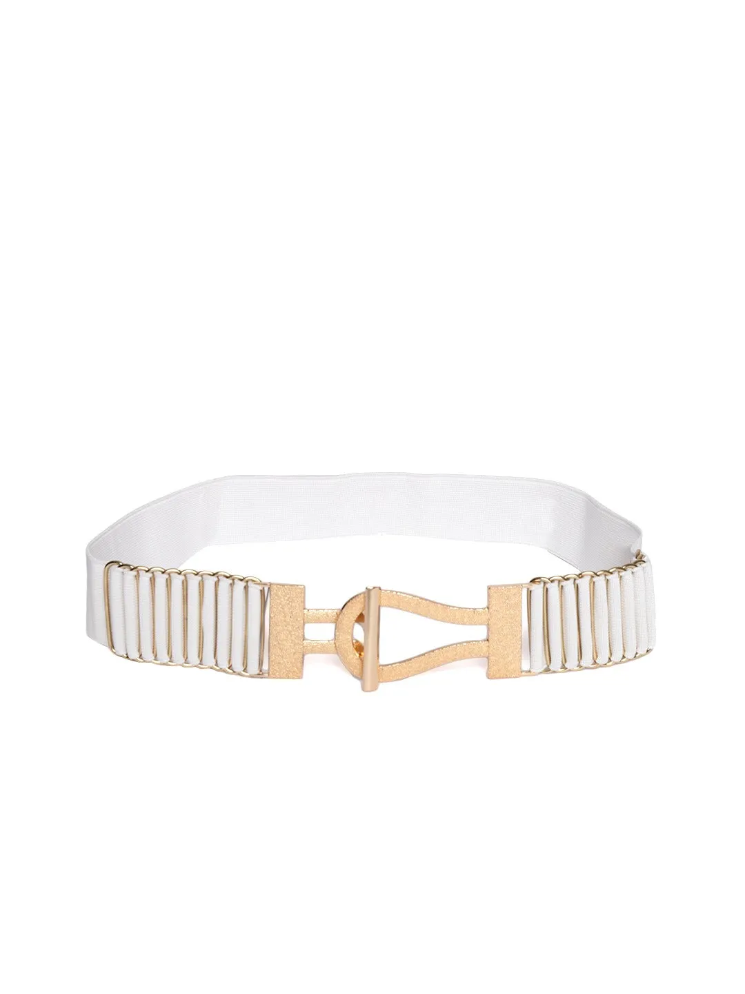 Berrylush Women White Double Pin Fancy Hook Belt