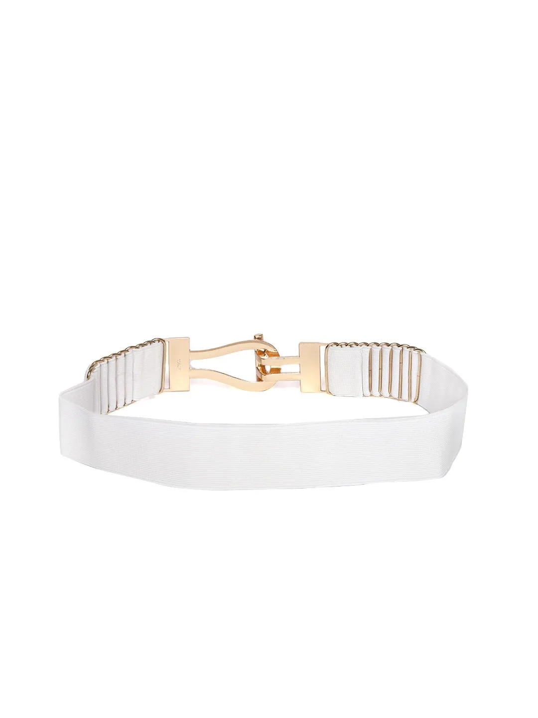 Berrylush Women White Double Pin Fancy Hook Belt