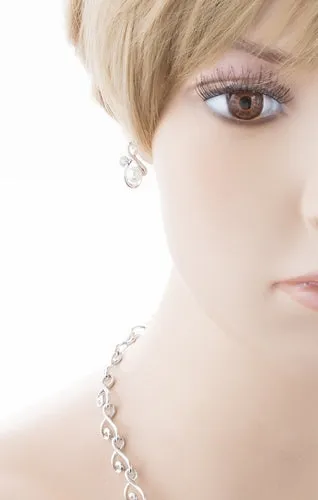 Bridal Wedding Jewelry Crystal Rhinestone Elegant Pearl Necklace Set J718 Silver