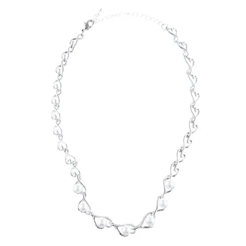 Bridal Wedding Jewelry Crystal Rhinestone Elegant Pearl Necklace Set J718 Silver