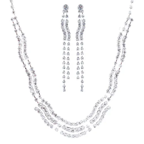 Bridal Wedding Jewelry Crystal Rhinestone Necklace Earrings Bracelet Set J716 SV