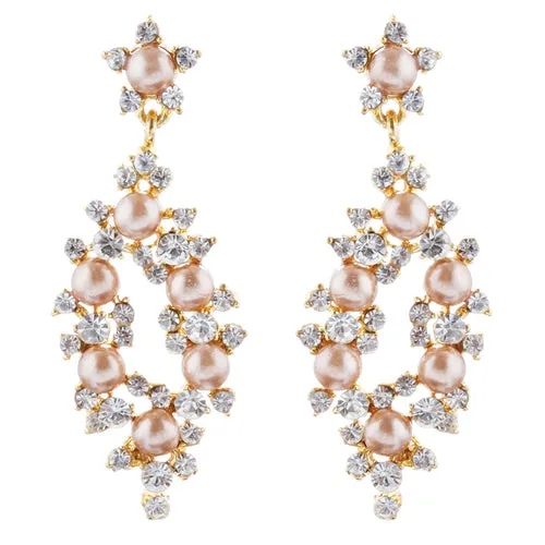 Bridal Wedding Jewelry Crystal Rhinestone Pearl Elegant Dangle Earrings Gold