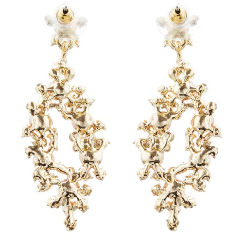Bridal Wedding Jewelry Crystal Rhinestone Pearl Elegant Dangle Earrings Gold