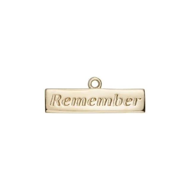 Charm, Rectangle with Message "Remember" 25x9mm, Gold Plated (1 Piece)