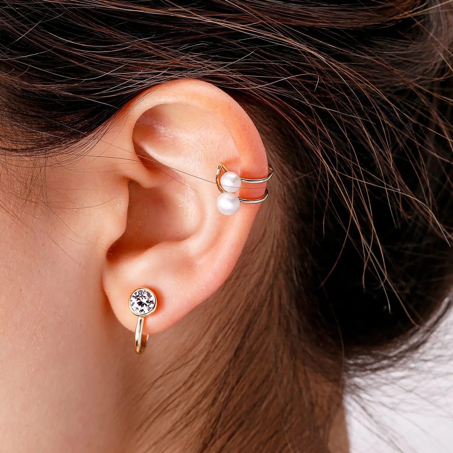 CZ Clip On Stud Earrings Rose Gold Plated .925 Sterling Silver
