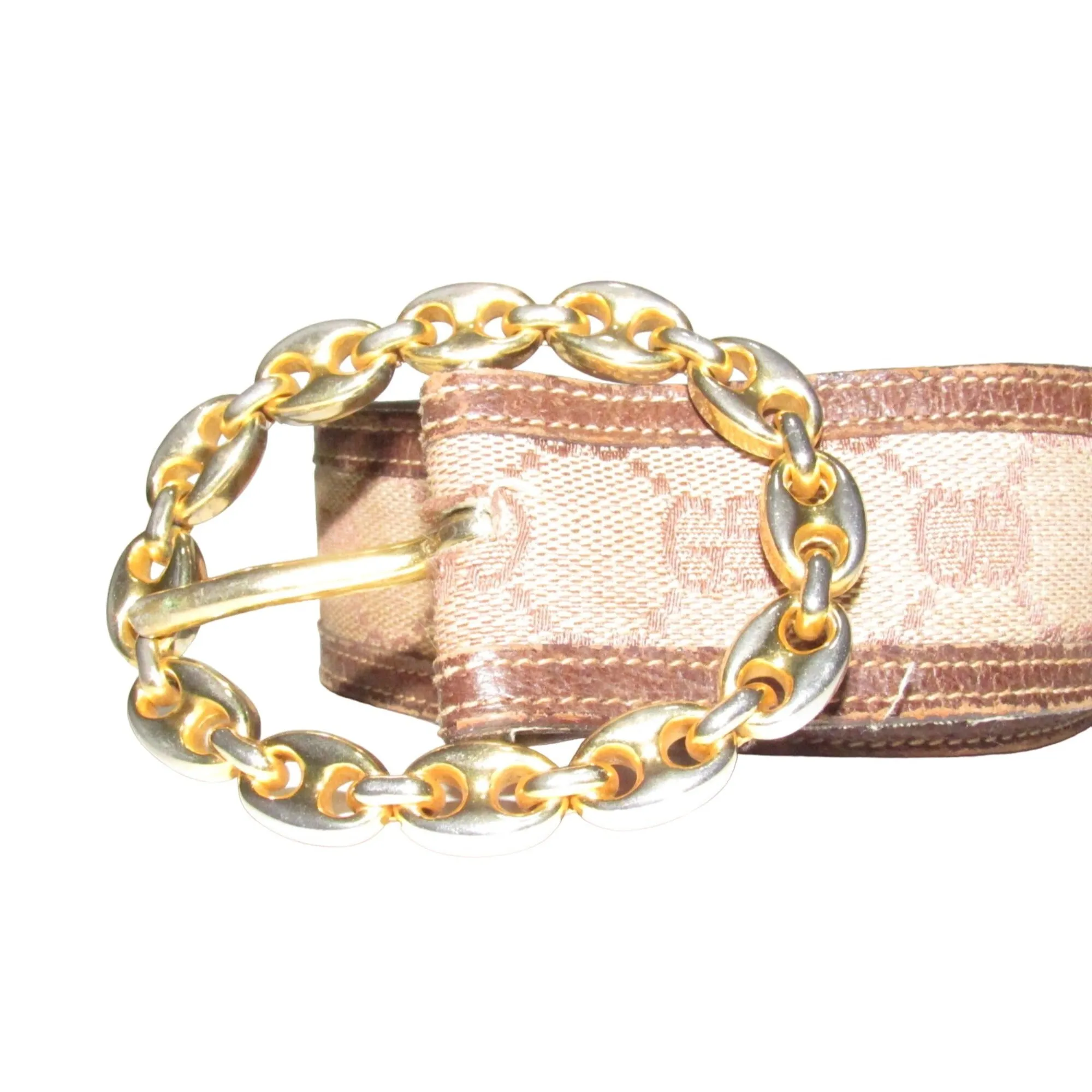 Early brown Guccissima leather belt w a gold Gucci link buckle