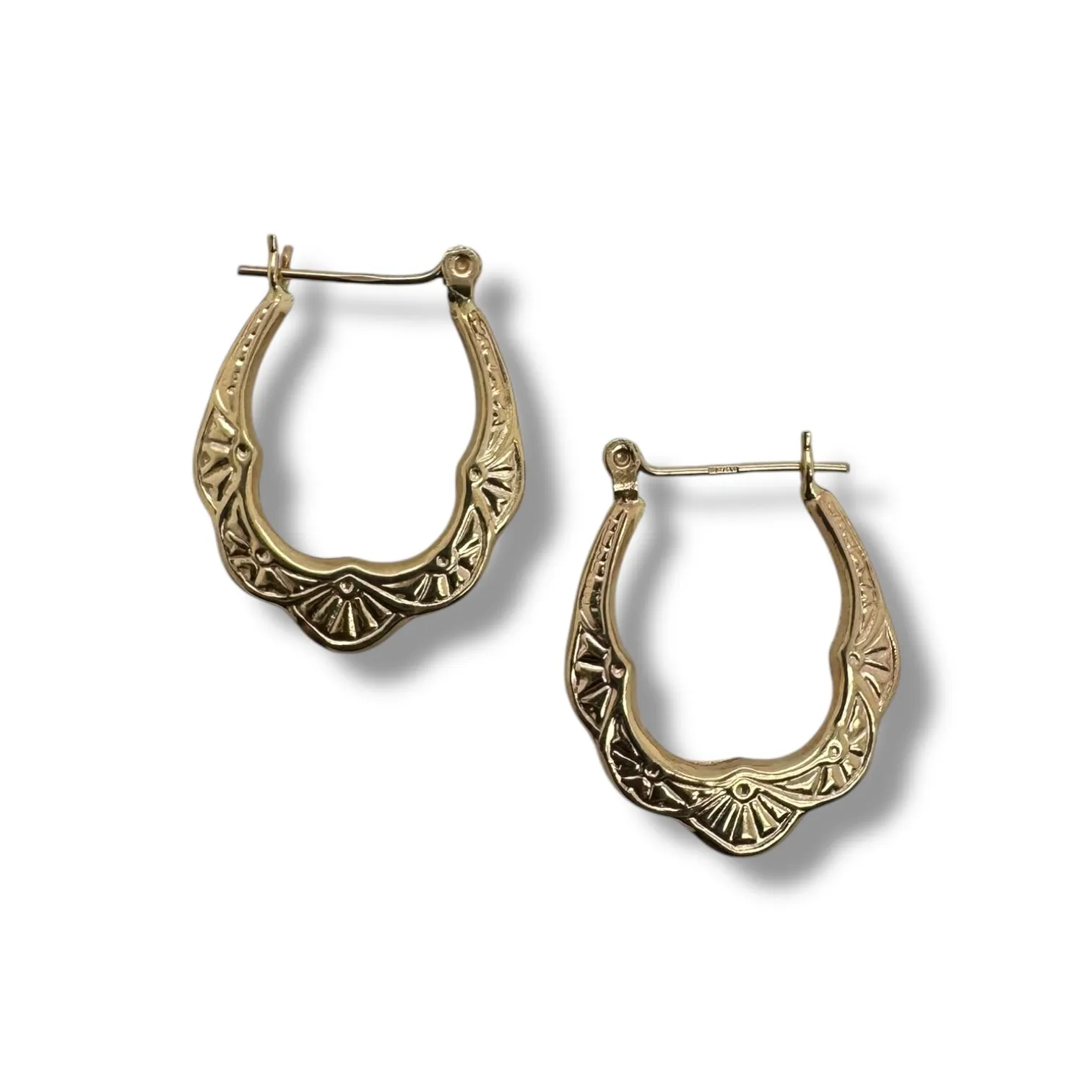 Estate 14k Patterned Hoop Earrings