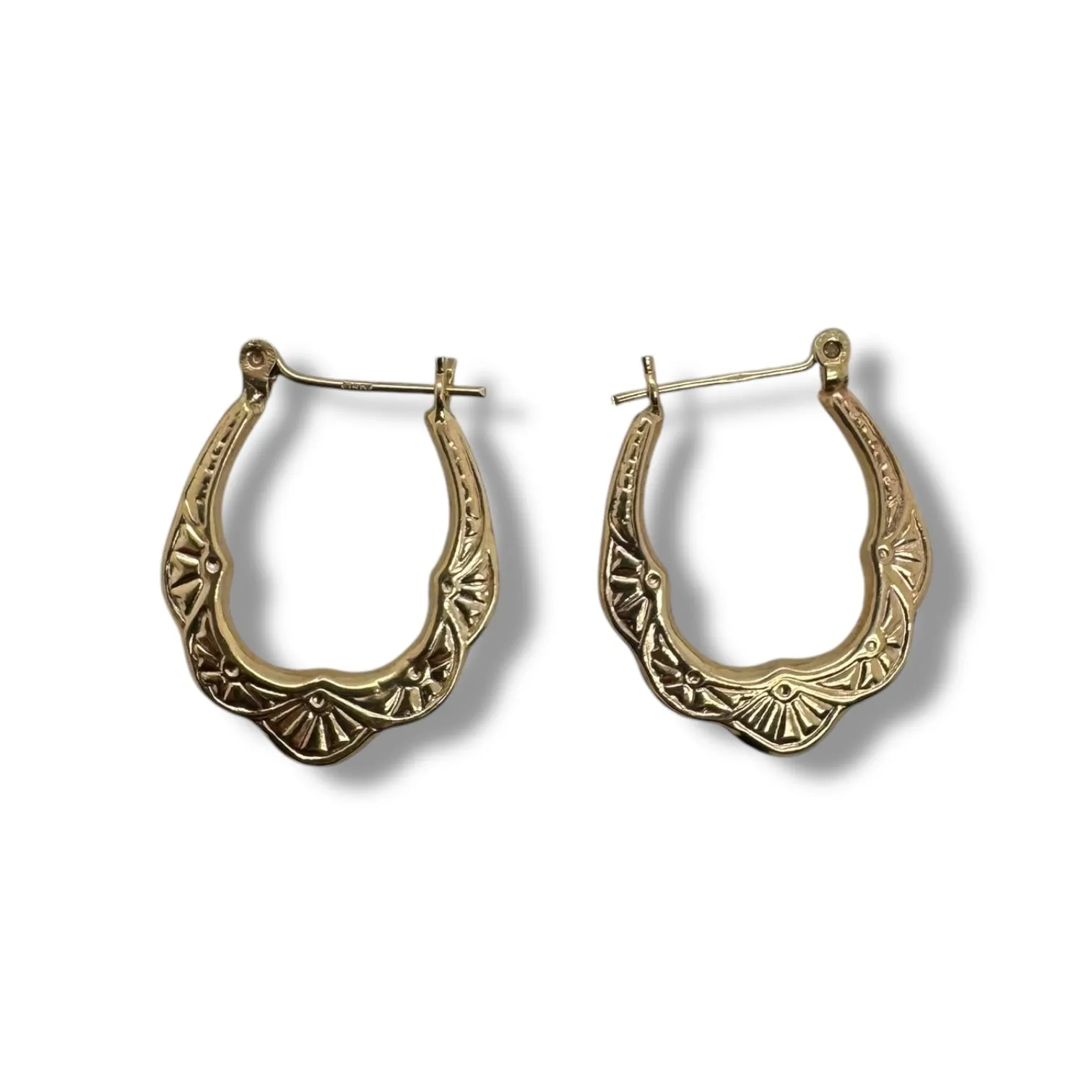 Estate 14k Patterned Hoop Earrings