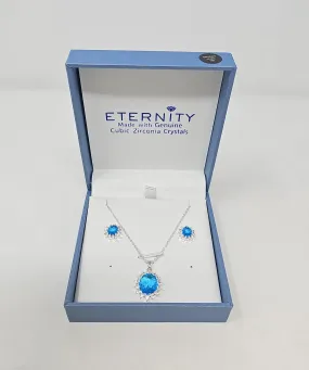 Eternity Cubic Zirconia Silver Blue Oval Drop Necklace & Earrings Set