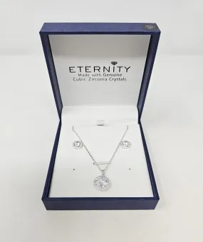Eternity Cubic Zirconia Silver Circle Drop Necklace & Earrings Set