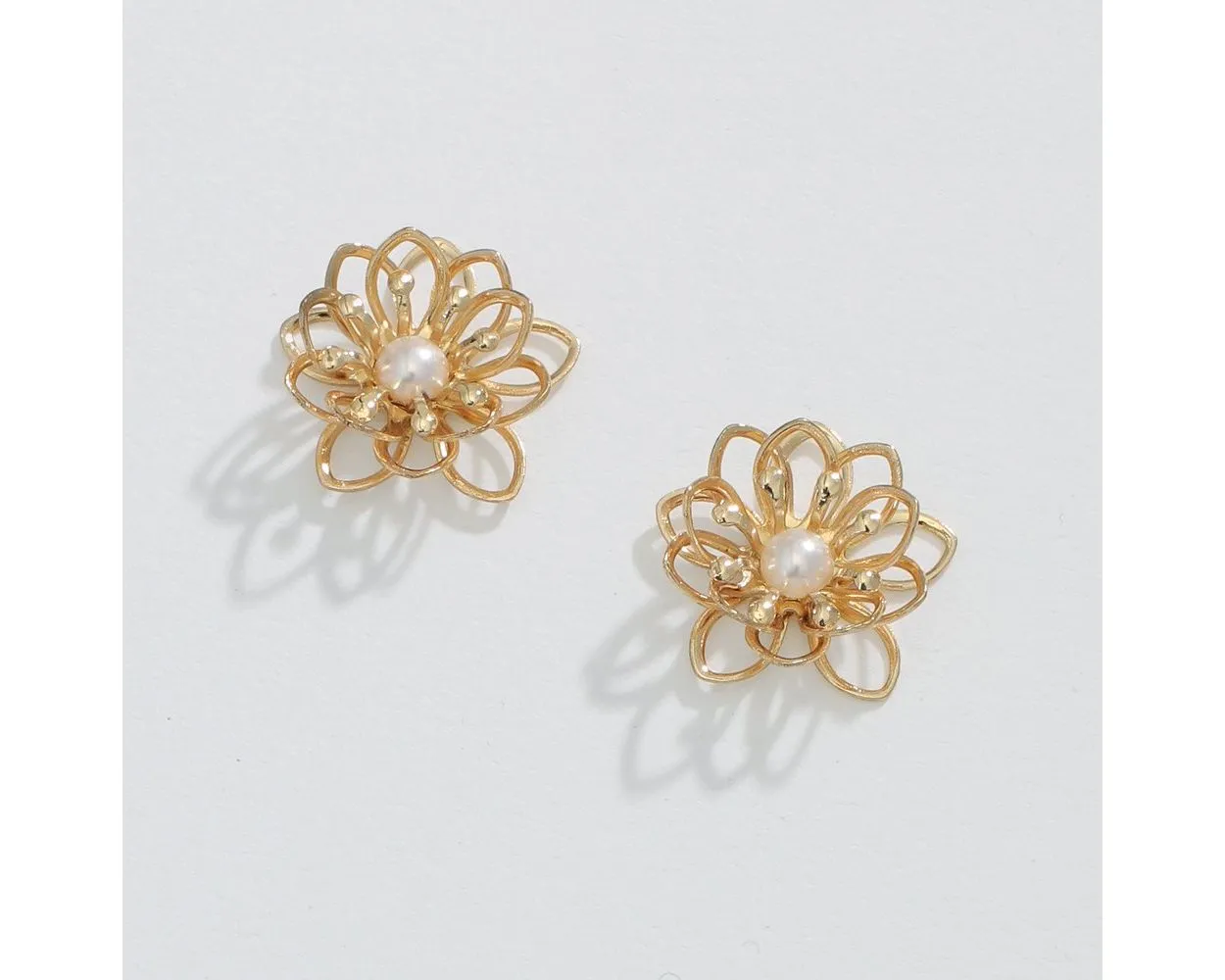 Gold Flowers With Pearls Earrings