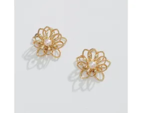 Gold Flowers With Pearls Earrings
