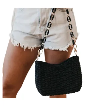 Kelley Black Straw Bag
