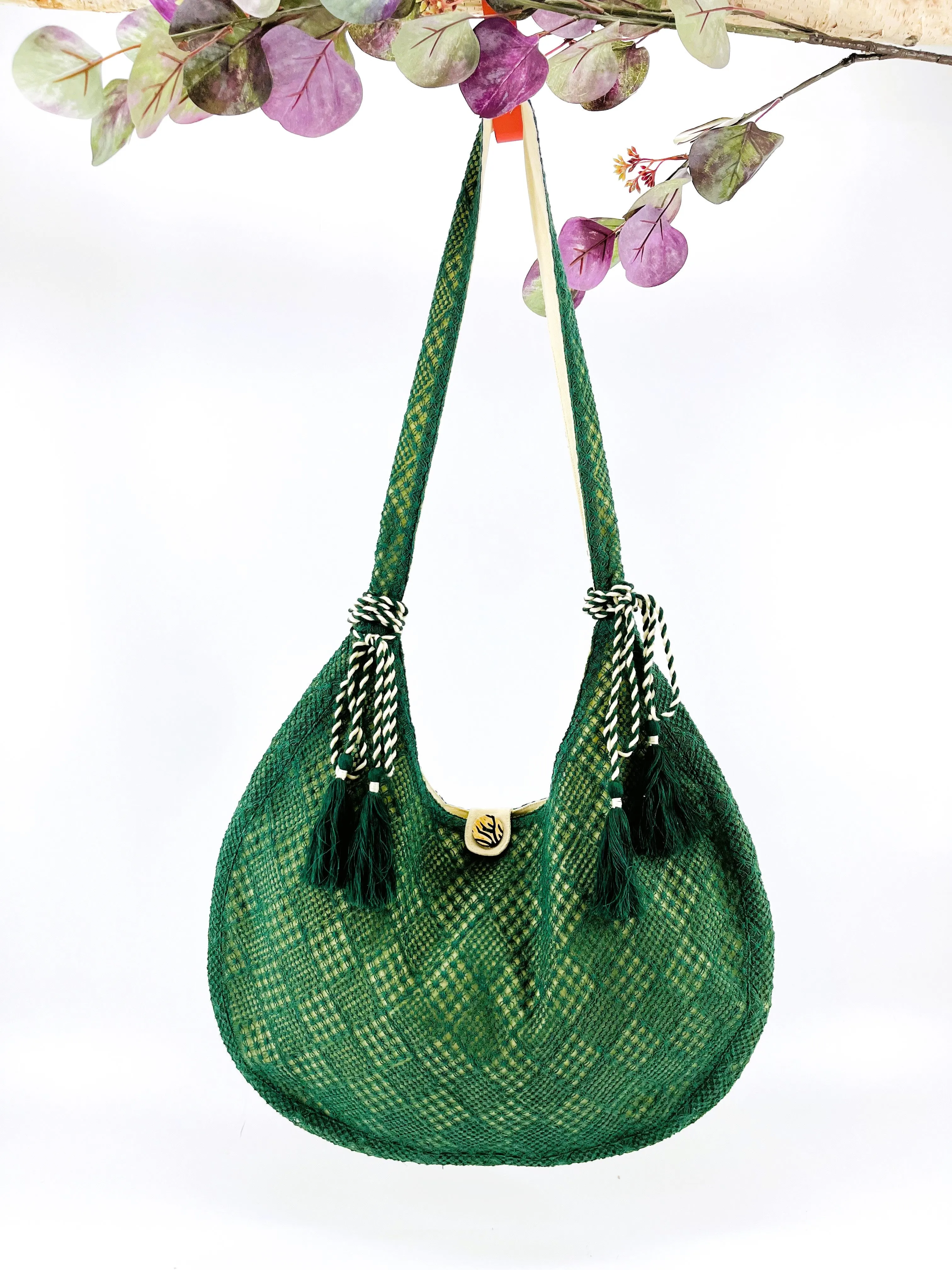 Lace and Canvas Shoulder Bags | Leaf Green