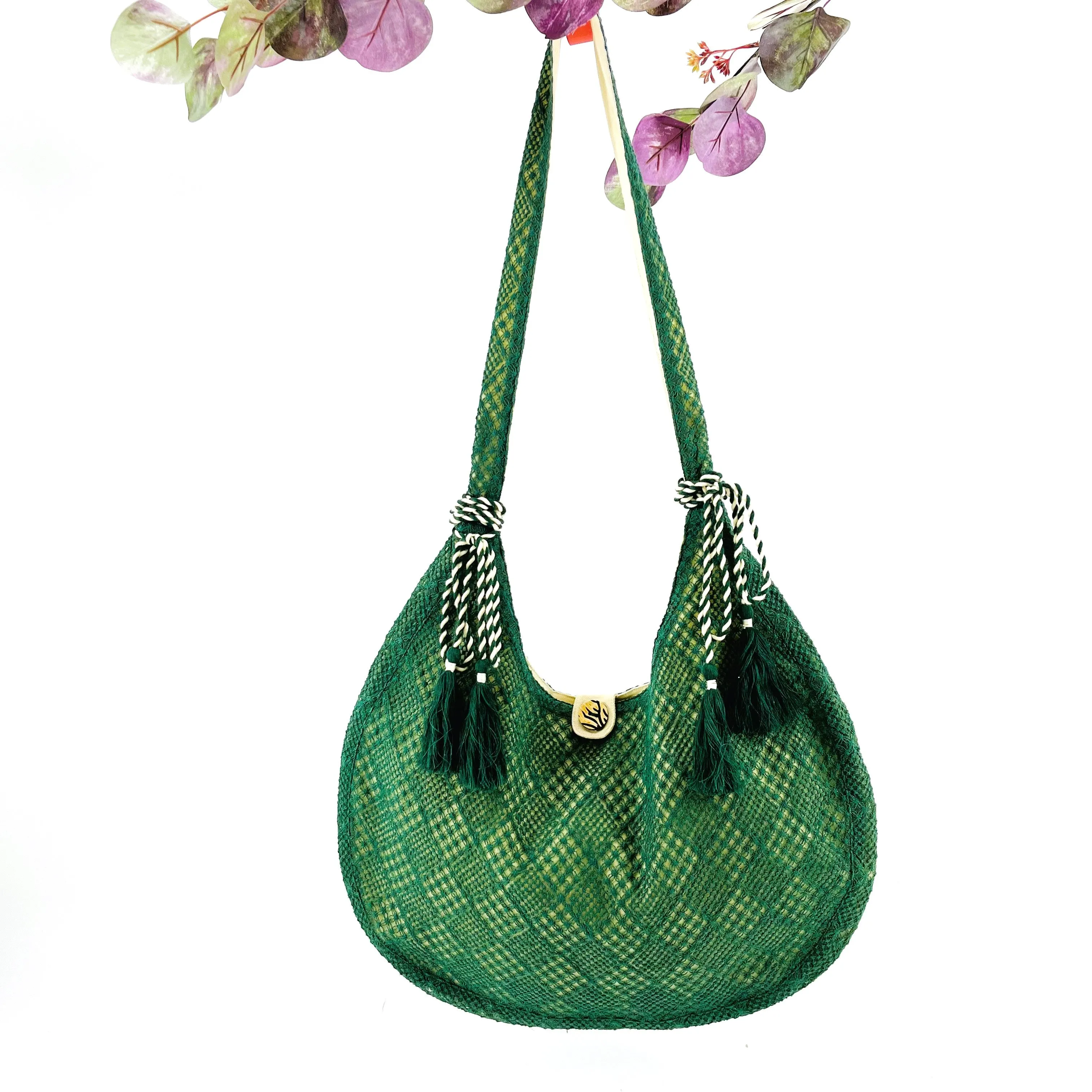 Lace and Canvas Shoulder Bags | Leaf Green