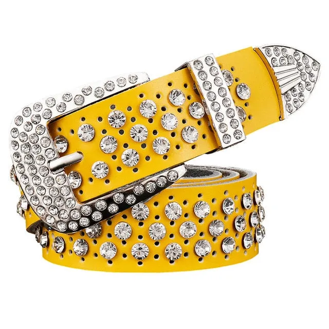 Rhinestone Genuine Leather Belts Pin Buckle Belt Woman Metal Pin Belt
