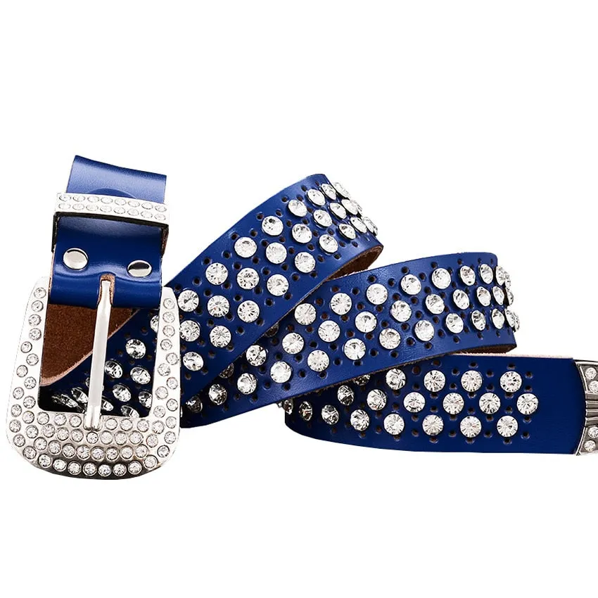 Rhinestone Genuine Leather Belts Pin Buckle Belt Woman Metal Pin Belt