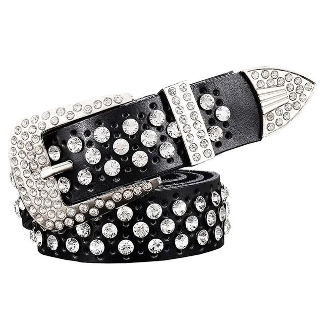 Rhinestone Genuine Leather Belts Pin Buckle Belt Woman Metal Pin Belt