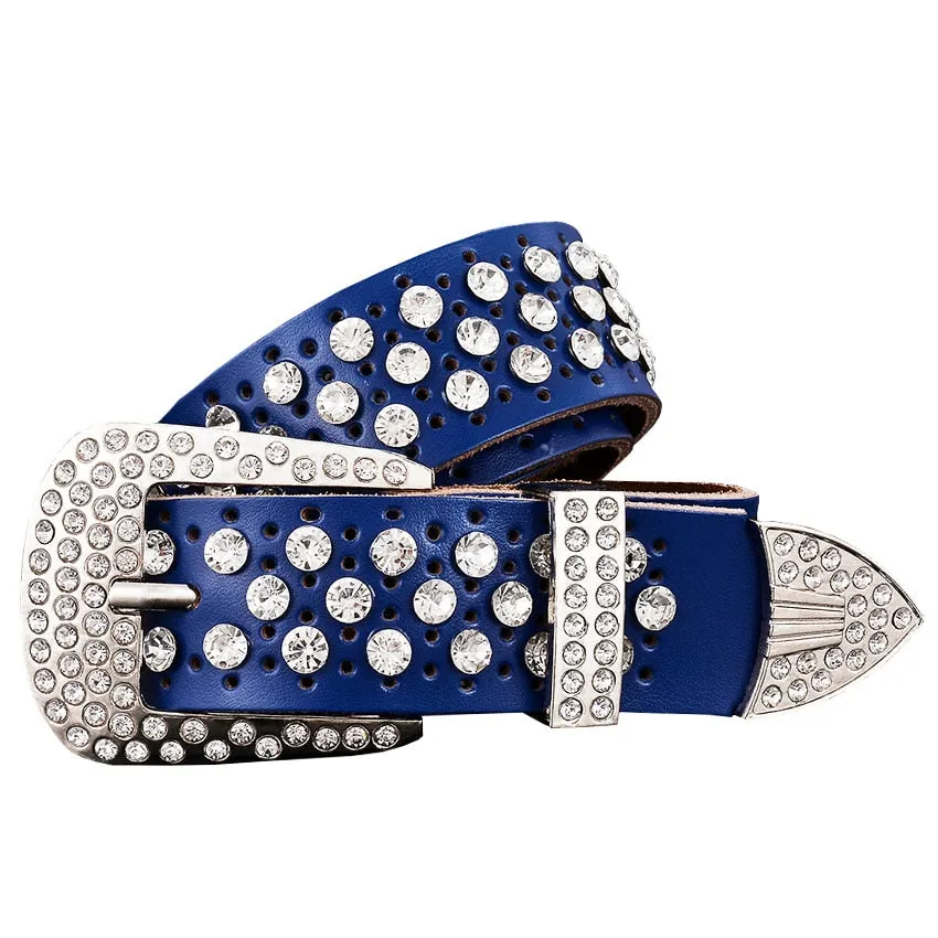 Rhinestone Genuine Leather Belts Pin Buckle Belt Woman Metal Pin Belt