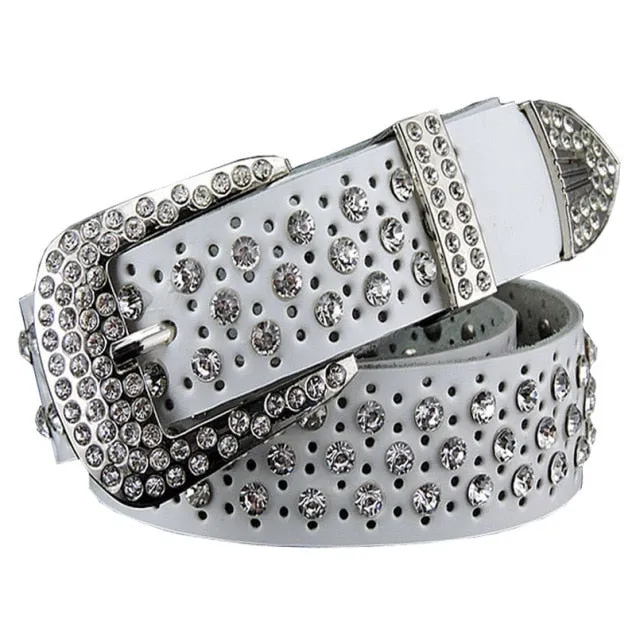 Rhinestone Genuine Leather Belts Pin Buckle Belt Woman Metal Pin Belt