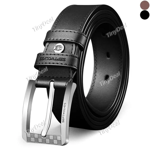 SEPTWOLVES Men's Ring Buckle Design Cow Genuine Leather Belts Fancy Jeans Business Waist Belt