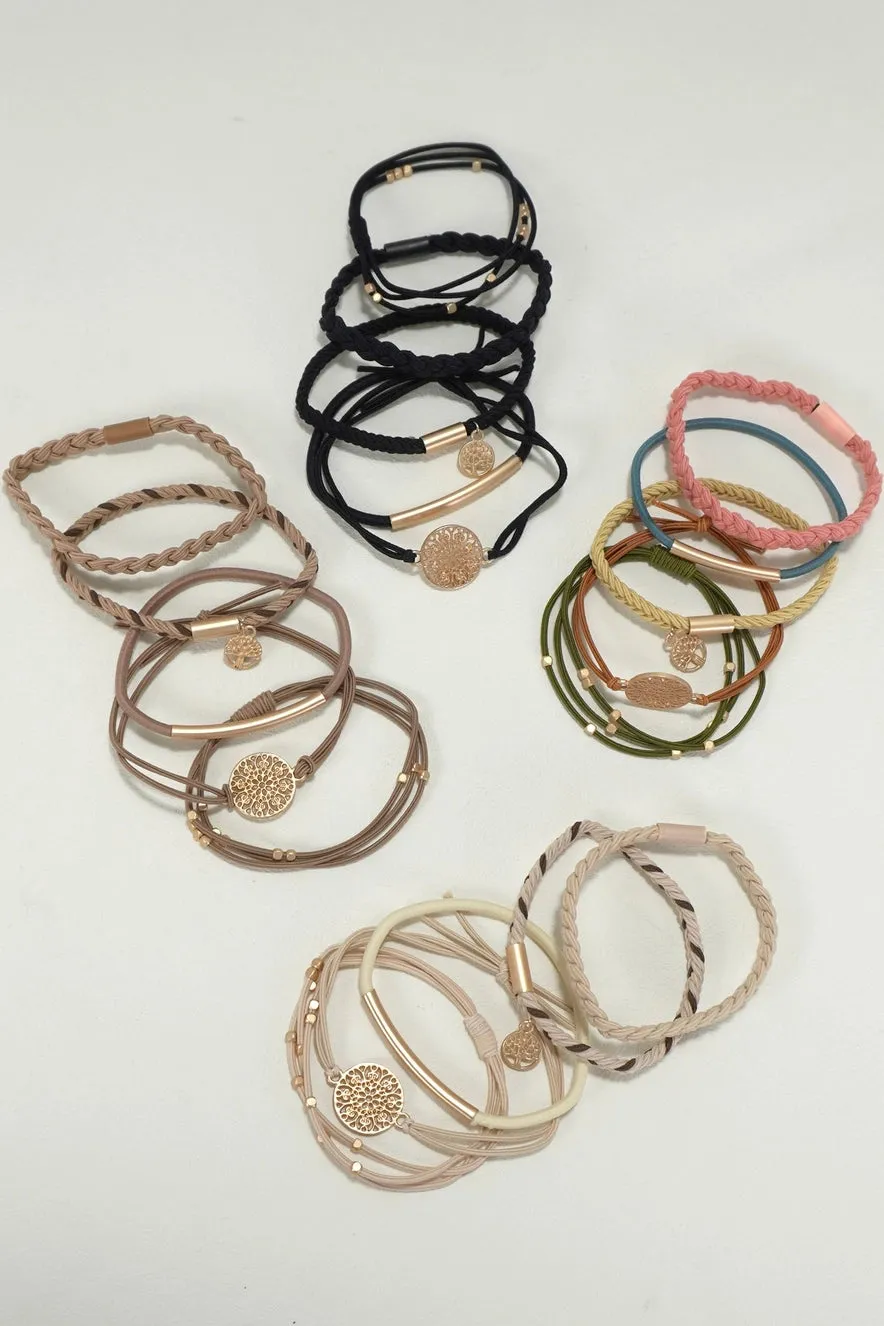 Set of 5 Boho Dual Function Bracelet Hair Ties