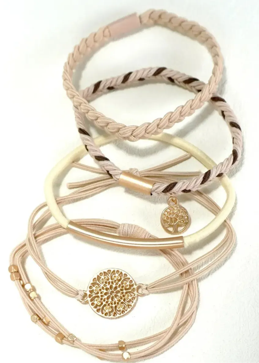 Set of 5 Boho Dual Function Bracelet Hair Ties