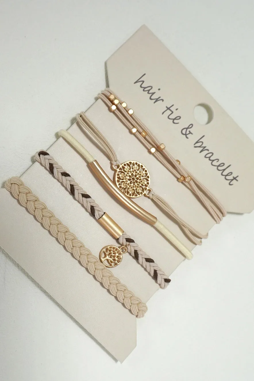 Set of 5 Boho Dual Function Bracelet Hair Ties
