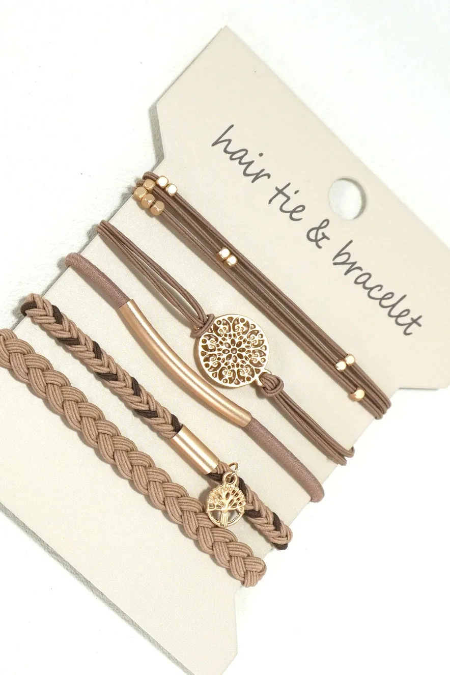 Set of 5 Boho Dual Function Bracelet Hair Ties