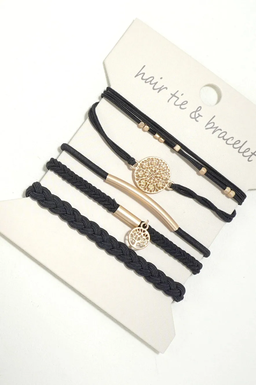 Set of 5 Boho Dual Function Bracelet Hair Ties