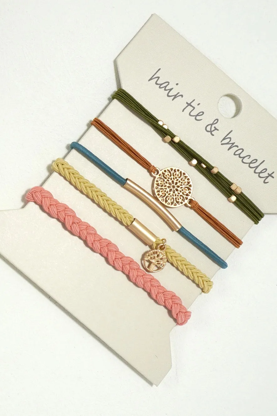Set of 5 Boho Dual Function Bracelet Hair Ties