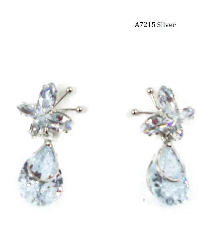 Silver Cubic Zirconia Crystal Butterfly Earrings