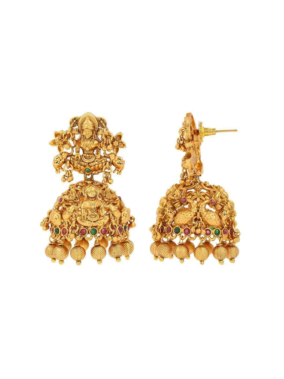 Temple Lakshmi Gold Bead Jhumkas