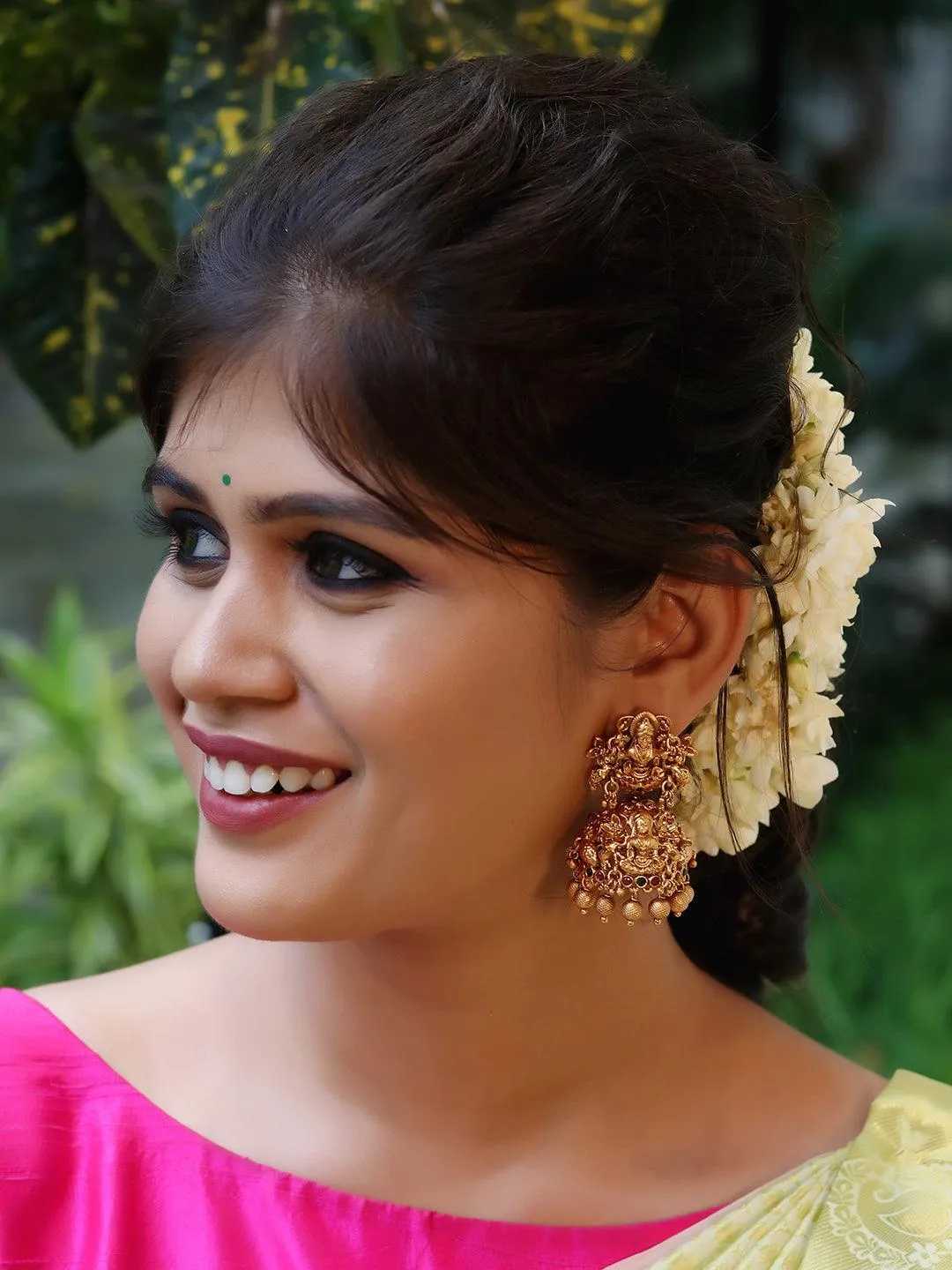 Temple Lakshmi Gold Bead Jhumkas