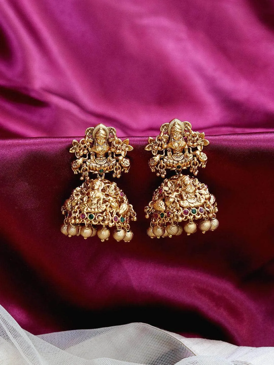 Temple Lakshmi Gold Bead Jhumkas
