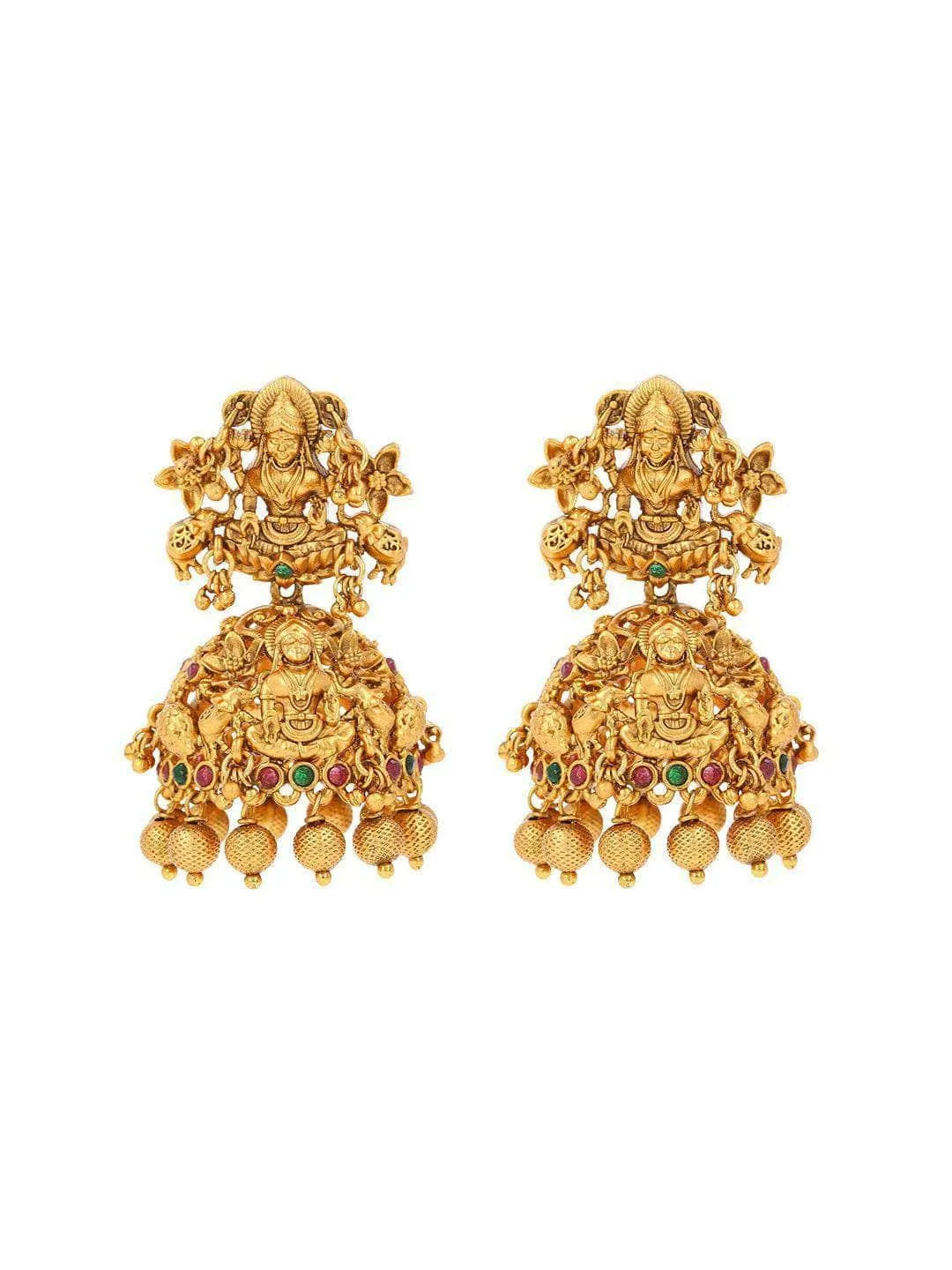 Temple Lakshmi Gold Bead Jhumkas