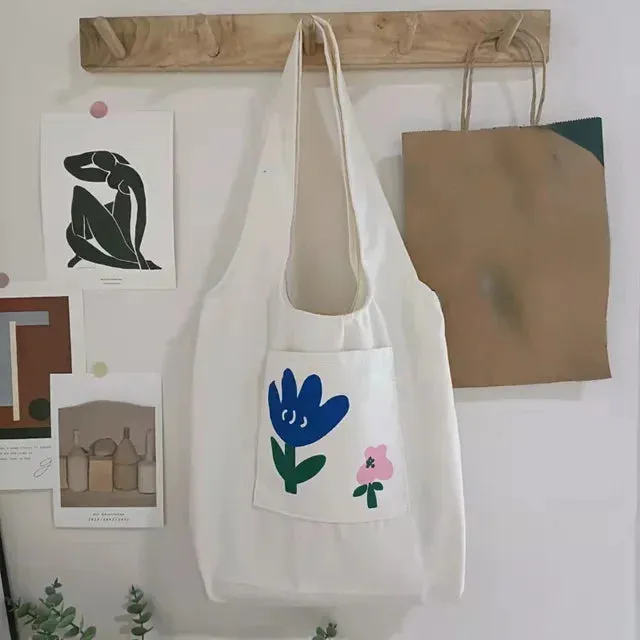 UAKISS  - 2024 Canvas Women Sweet Flower Print Tote Bags Korean Vintage Trendy Chic Handbag High-capacity Casual Y2k Shoulder Underarm Bag