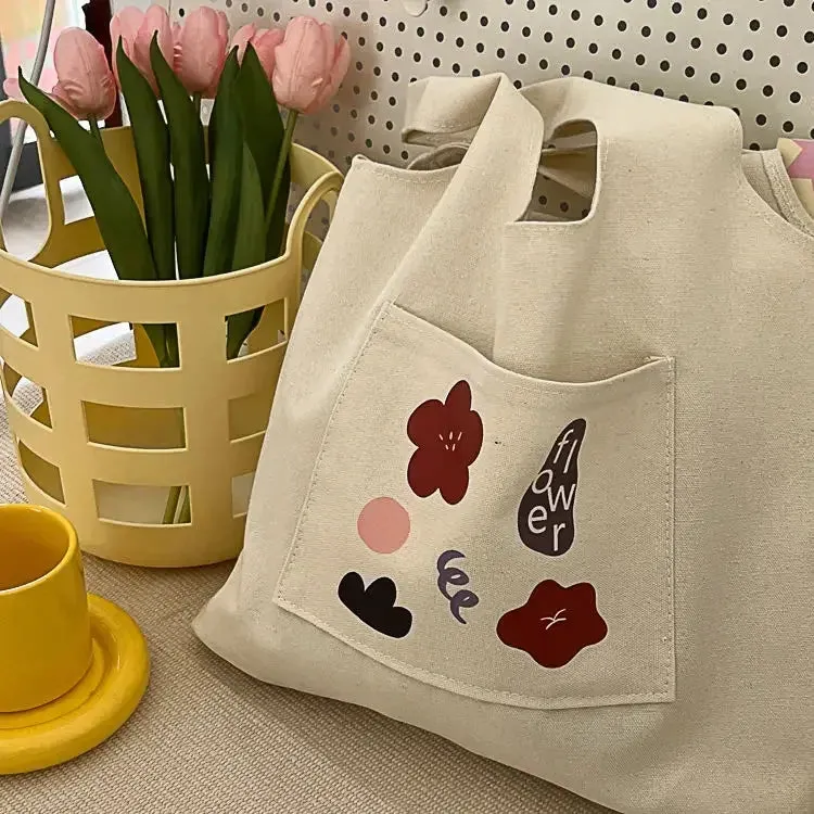 UAKISS  - 2024 Canvas Women Sweet Flower Print Tote Bags Korean Vintage Trendy Chic Handbag High-capacity Casual Y2k Shoulder Underarm Bag