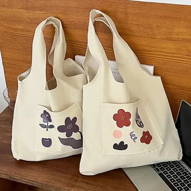 UAKISS  - 2024 Canvas Women Sweet Flower Print Tote Bags Korean Vintage Trendy Chic Handbag High-capacity Casual Y2k Shoulder Underarm Bag