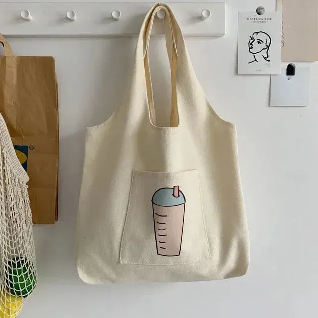 UAKISS  - 2024 Canvas Women Sweet Flower Print Tote Bags Korean Vintage Trendy Chic Handbag High-capacity Casual Y2k Shoulder Underarm Bag