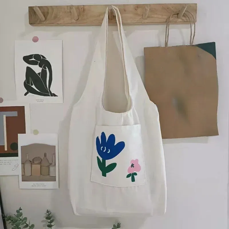 UAKISS  - 2024 Canvas Women Sweet Flower Print Tote Bags Korean Vintage Trendy Chic Handbag High-capacity Casual Y2k Shoulder Underarm Bag