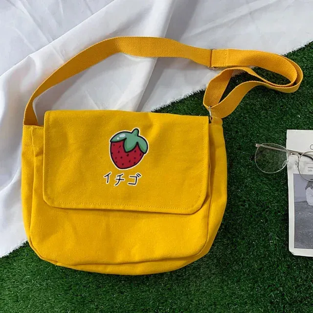 UAKISS  -  Sweet Strawberry Print Crossbody Bags Casual New Ins Trendy Y2k Aesthetic Canvas Bag Vintage Korean Shoulder  Handbags Women