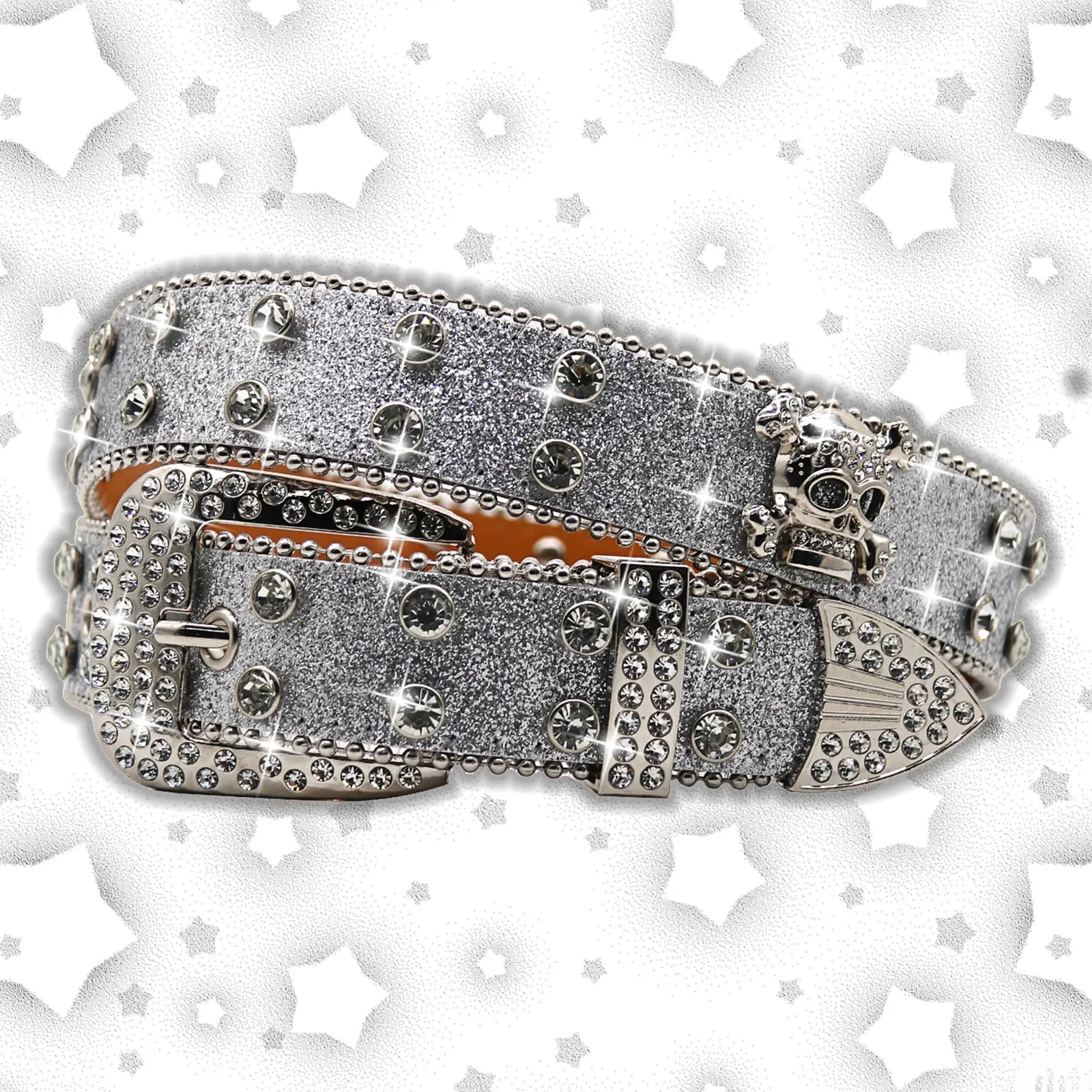 Women's Brand Luxury Sequin Punk Metal Buckle Belt Y2k Bling Skull Rhinestone Belt  Fashion Waistband Jeans Pants Decor Belt