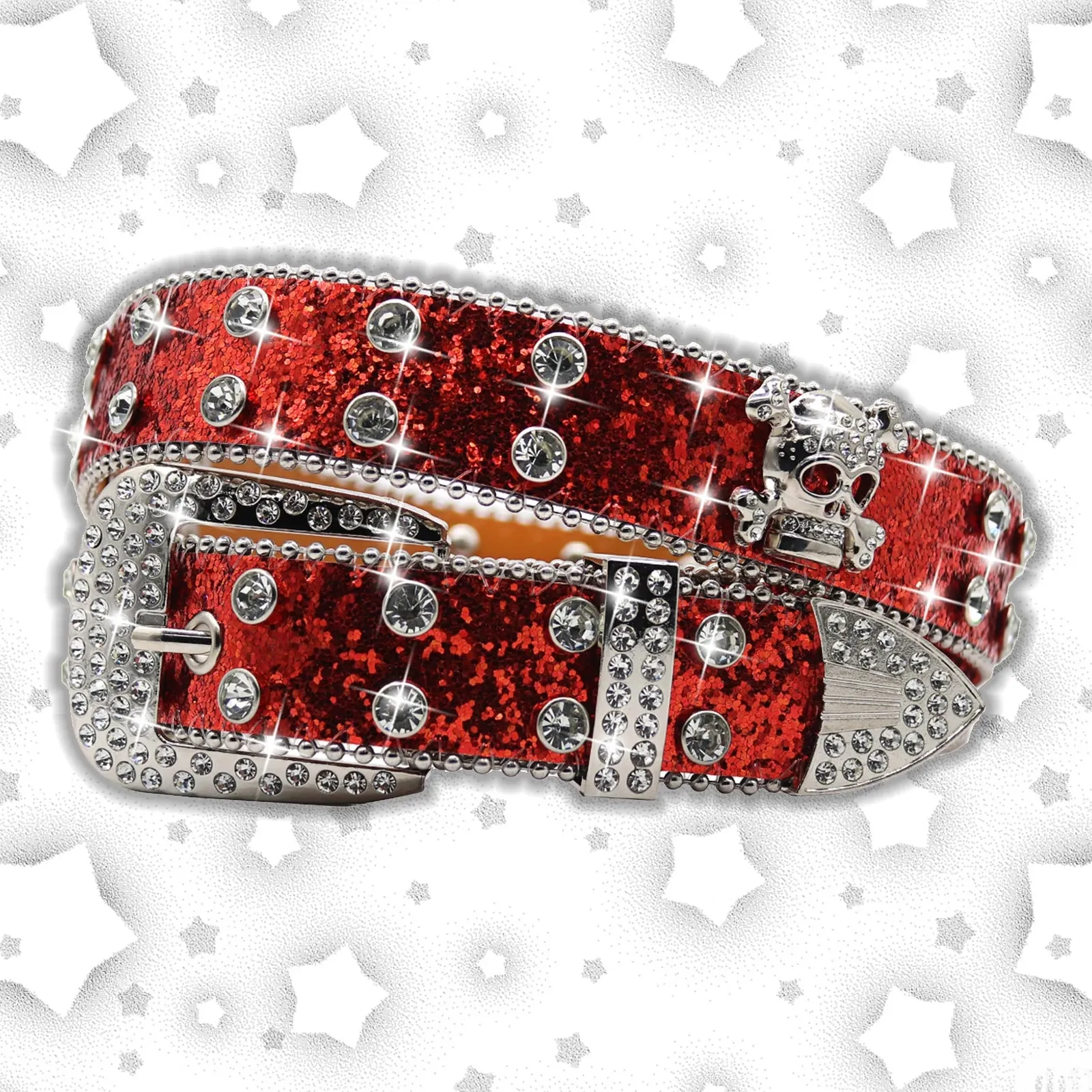 Women's Brand Luxury Sequin Punk Metal Buckle Belt Y2k Bling Skull Rhinestone Belt  Fashion Waistband Jeans Pants Decor Belt